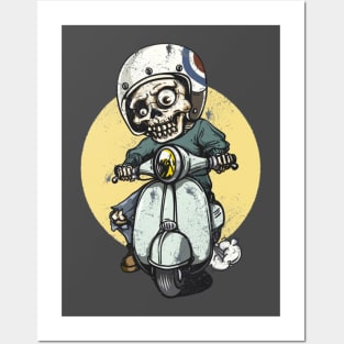 Skull on a vintage scooter Posters and Art